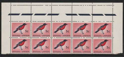RSA 1961 1ST DEF 3c MNH TOP MARGINAL BLOCK OF 10 SACC 213