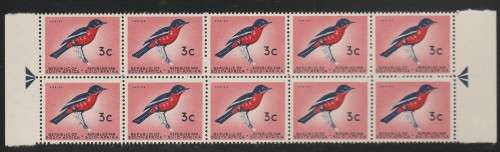 RSA 1961 1ST DEF 3c MNH ARROW BLOCK OF 10 SACC 213