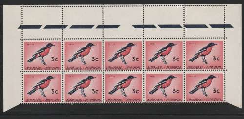 RSA 1963 1ST DEF 3c MNH TOP MARGINAL BLOCK OF 10 SACC 213a