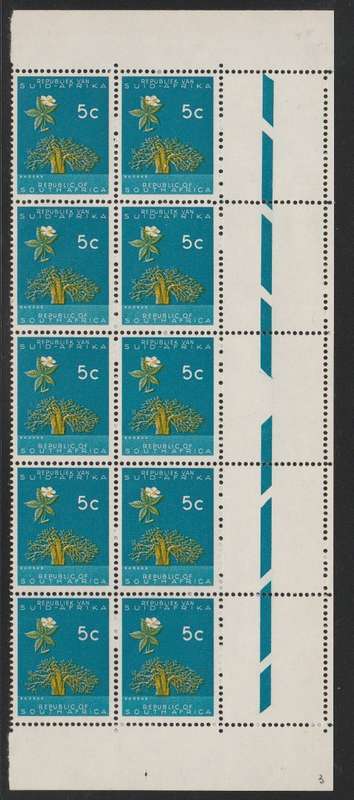 RSA 1961 1ST DEF 5c MNH RIGHT MARGINAL BLOCK OF 10 SACC 214