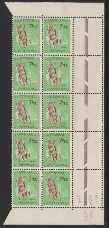 RSA 1962 1ST DEF 7and1/2c MNH RIGHT MARGINAL BLOCK OF 10 SACC 215