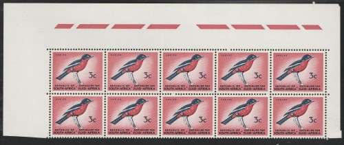 RSA 1971 1ST DEF 3c MINT TOP MARGINAL BLOCK OF 10 SACC 292b PANE B