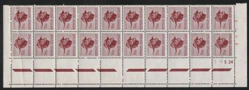 RSA 1961 1ST DEF 1and1/2c MNH EXTENDED CONTROL BLOCK OF 20 SACC 199 WITH RED SHEET NUMBER