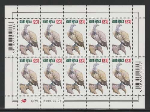 RSA 2000 CAPE VULTURE ADDITIONAL DEFINITIVE MNH FULL SHEET OF 10 PANE D