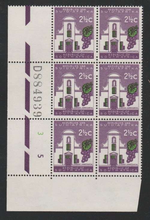 RSA 1961 1ST DEF 2and1/2c MNH EXTENDED CONTROL BLOCK OF 6 PANE D SACC 212a