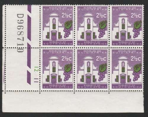 RSA 1963 1ST DEF 2and1/2c MNH EXTENDED CONTROL BLOCK OF 6 PANE D SACC 229