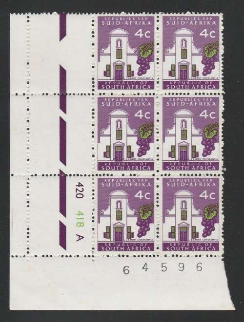 RSA 1971 1ST DEF 4c MNH EXTENDED CONTROL BLOCK OF 6 PANE A SACC 293