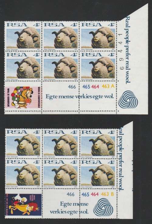 RSA 1972 1ST DEF 4c MNH EXTENDED CONTROL BLOCKS OF 6 PANES A and B SACC 322 WITH LABELS