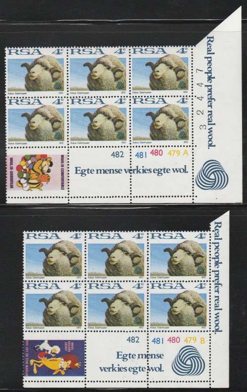 RSA 1972 1ST DEF 4c MNH EXTENDED CONTROL BLOCKS OF 6 PANE A AND B SACC 322a WITH LABELS