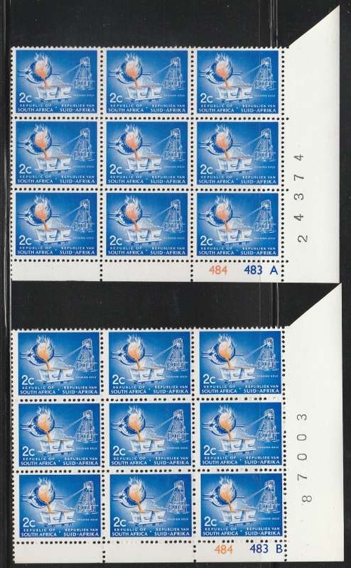 RSA 1972 1ST DEF 2c MNH EXTENDED CONTROL BLOCKS OF 9 PANE A AND B SACC 327