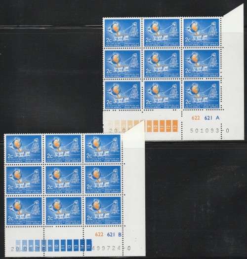 RSA 1974 1ST DEF 2c MNH EXTENDED CONTROL BLOCKS `0` OF 9 PANE A AND B DATED 20/6/74 SACC 327c