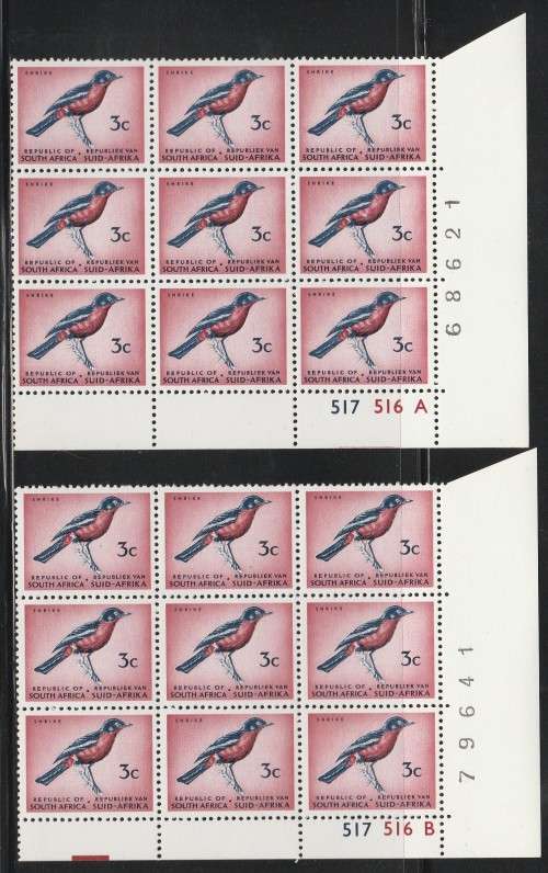 RSA 1973 1ST DEF 3c MNH EXTENDED CONTROL BLOCKS OF 9 PANE A AND B SACC 328