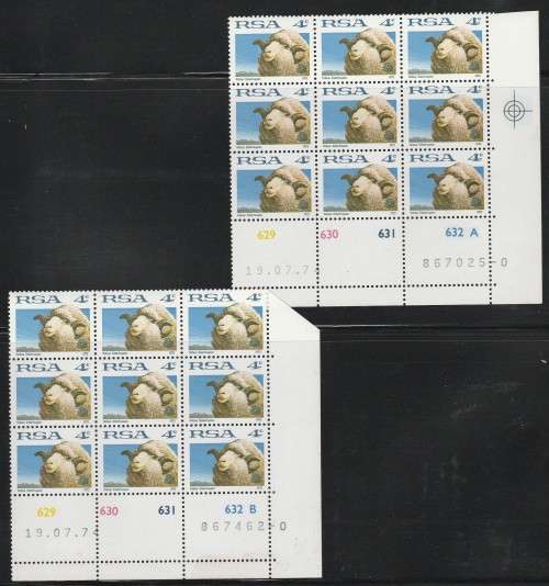 RSA 1974 1ST DEF 4c MNH EXTENDED CONTROL BLOCKS OF 9 PANES A AND B DATED 19/7/74 SACC 329c