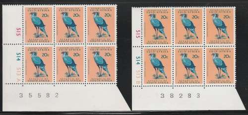RSA 1973 1ST DEF 20c MNH EXTENDED CONTROL BLOCKS OF 6 PANE A AND B SACC 335