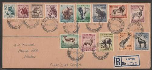 UNION SA 1954 ANIMAL DEFS REGISTERED PRIVATE FDC