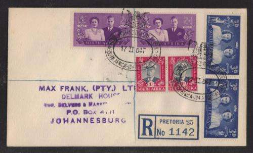 UNION SA 1947 ROYAL VISIT SET OF 3 PAIRS ON REG PRIVATE FDC WITH SPECIAL D/S 17/2/47 (OPEN CIRCLE)