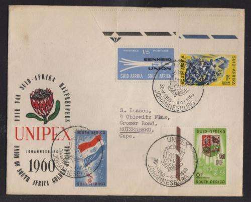UNION SA 1960 50TH ANNIV UNION COM COVER WITH SPECIAL UNIPEX D/S 30/5-4/6/60