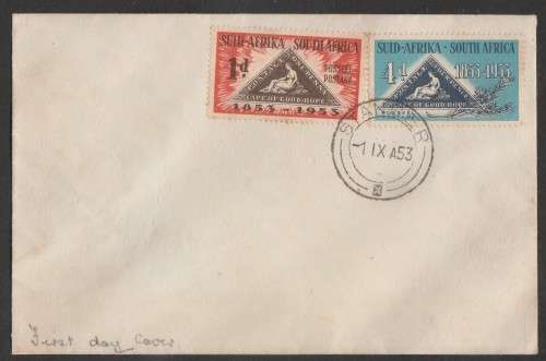 UNION SA 1953 CENTENARY CAPE TRIANGULAR UNADDRESSED PRIVATE FDC
