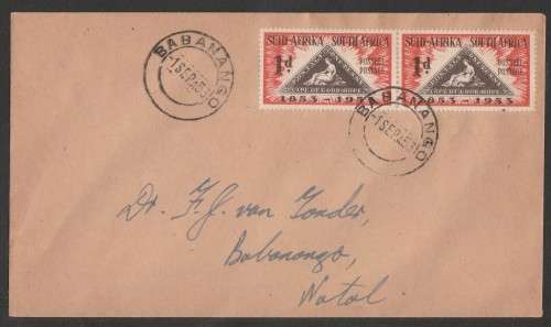 UNION SA 1953 CENTENARY CAPE TRIANGULAR PRIVATE FDC