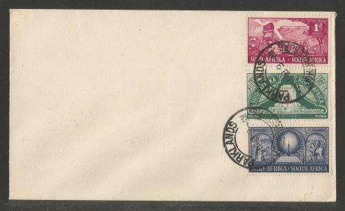UNION SA 1949 VOORTREKKER MONUMENT SET OF 3 SINGLES ON UNADDRESSED PRIVATE FDC