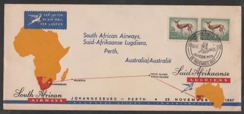 SA AIRWAYS (SAA) FLIGHT COVER - 1957 SAA JHB - PERTH