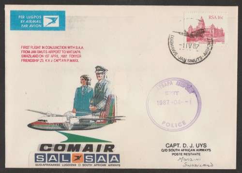 SA AIRWAYS (SAA) FLIGHT COVER - 1987 COMAIR IN CONJUCTION WITH SAA JHB - MATSAPA
