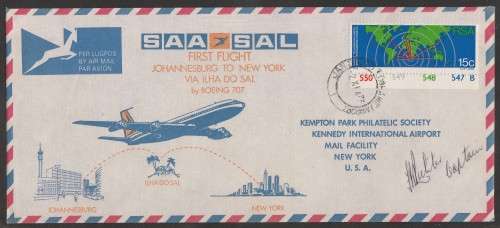 AVIATION 1973 KEMPAIR FLIGHT COVER  #6 - 1ST  SAA FLIGHT JHB - NY BOEING 707  SIGNED BY CAPT RICHTER