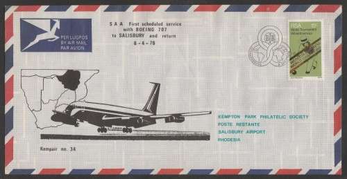 AVIATION 1976 KEMPAIR FLIGHT COVER  #34 - SAA 1ST SCHEDULED SERVICE BOEING 707 TO SALISBURY