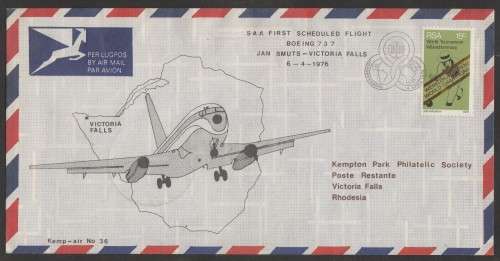 AVIATION 1976 KEMPAIR FLIGHT COVER  #36 - SAA 1ST SCHEDULED FLIGHT BOEING 737 TO VICTORIA FALLS