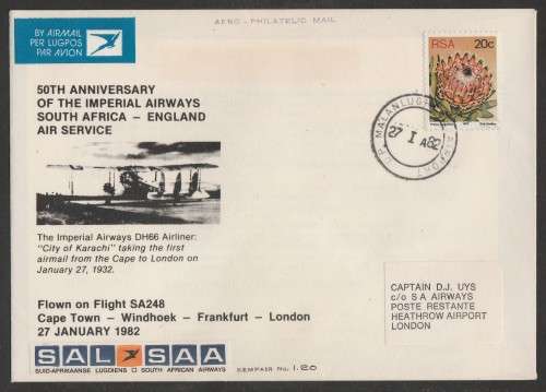 AVIATION 1982 KEMPAIR FLIGHT COVER  #1.20 - 50TH ANNIV IMPERIAL AIRWAYS SA - ENGLAND