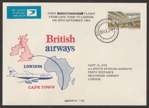 AVIATION 1984 KEMPAIR FLIGHT COVER  #1.62 - BRITISH AIRWAYS 1ST FLIGHT CT - LDN