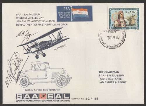 AVIATION 1988 KEMPAIR FLIGHT COVER  # 30.4.88 - SAA MUSEUM WINGS AND WHEELS DAY SIGNED BY 2