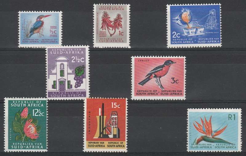 RSA 1964/68 1ST DEFINITIVE BASIC SET OF 8 MNH SINGLES RSA WMK HARRISON PAPER