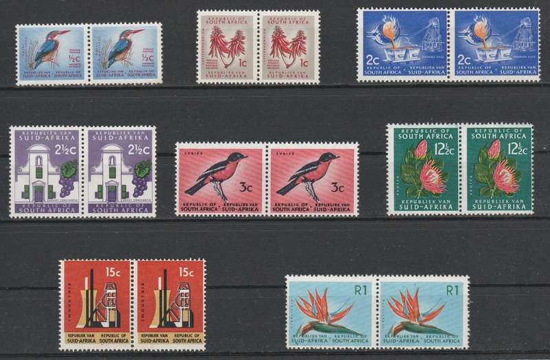 RSA 1964/68 1ST DEFINITIVE BASIC SET OF 8 MNH PAIRS RSA WMK HARRISON PAPER