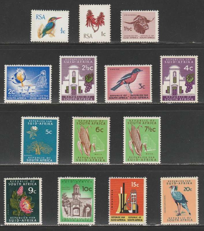 RSA 1969/72 1ST DEF SET OF 14 MNH SINGLES RSA TB WMK 3MM PHOSPHOR BANDS HARRISON PAPER