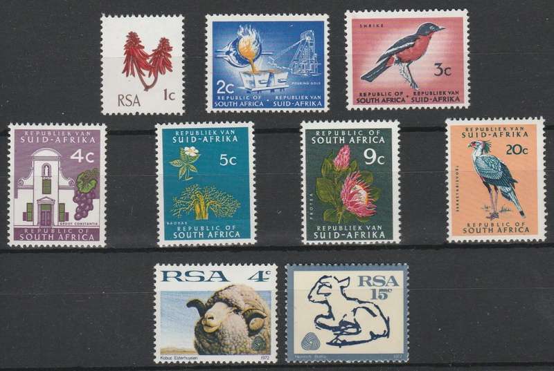 RSA 1971/72 1ST DEF SET OF 9 MNH SINGLES RSA TB WMK PHOSPHOR PAPER PERF 14