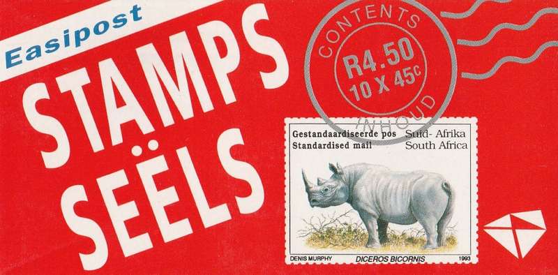 RSA 1993 RHINO BOOKLET WITH MNH LATIN COATED STAMPS FULLY PERFED FLAP 93/3 STATION 2 BY PRINTPAK