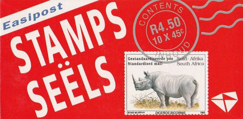 RSA 1993 RHINO BOOKLET WITH MNH LATIN COATED STAMPS FULLY PERFED FLAP 93/3 STATION 10 BY PRINTPAK