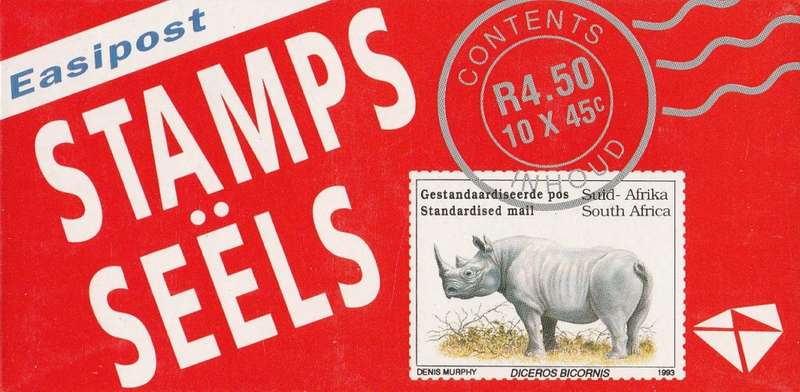 RSA 1993 RHINO BOOKLET WITH MNH LATIN COATED STAMPS FULLY PERFED FLAP 93/3 STATION 14 BY PRINTPAK