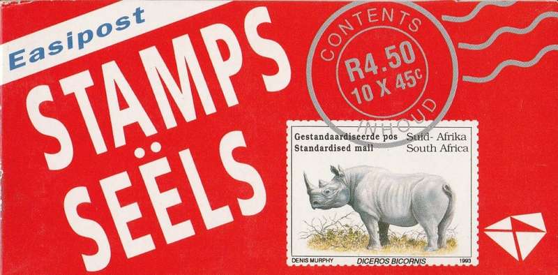 RSA 1993 RHINO BOOKLET WITH MNH LATIN COATED STAMPS FULLY PERFED FLAP 93/3 STATION 15 BY PRINTPAK