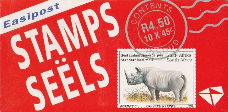 RSA 1993 RHINO BOOKLET WITH MNH LATIN COATED STAMPS FULLY PERFED FLAP 93/3 STATION 18 BY PRINTPAK