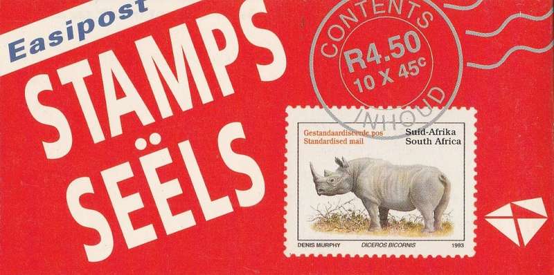 RSA 1993 RHINO BOOKLET WITH MNH LATIN COATED STAMPS FULLY PERFED FLAP 93/3 BY PBF UNIVERSAL