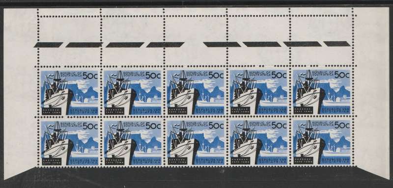 RSA 1961 1ST DEF 50c MINT TOP MARGINAL BLOCK OF 10 SACC 208