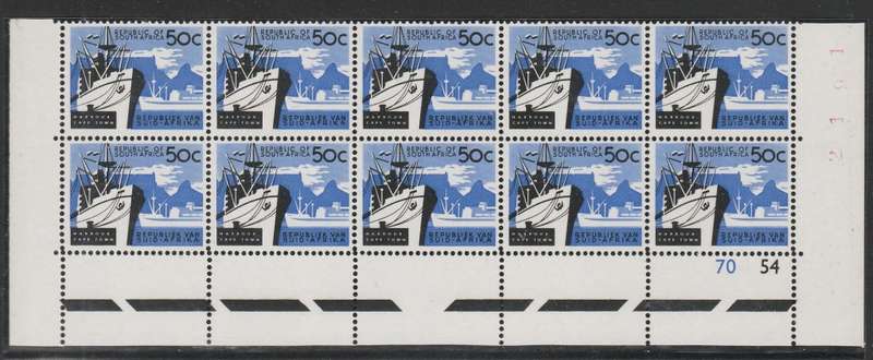 RSA 1968 1ST DEF 50c MNH EXTENDED CONTROL BLOCK OF 10 WITH RED SHEET # SACC 234
