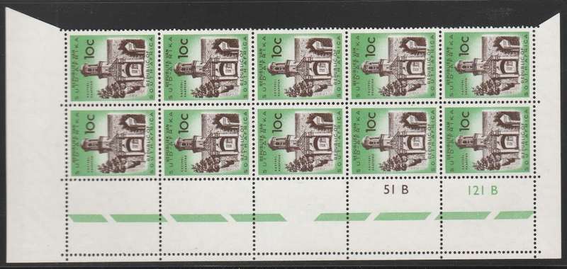 RSA 1964 1ST DEF 10c MNH EXTENDED CONTROL BLOCK B OF 10 SACC 232a