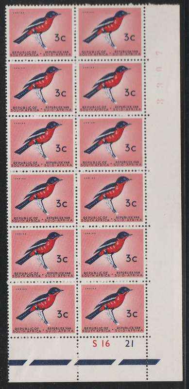 RSA 1961 1ST DEF 3c MNH EXTENDED CONTROL BLOCK OF 12 WITH RED SHEET # SACC 213