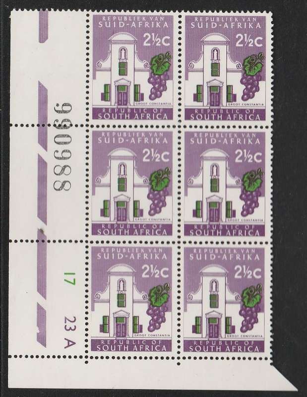 RSA 1967 1ST DEF 2&1/2c MNH EXTENDED CONTROL BLOCK A OF 6 WITH SHIFTED BLACK SHEET # SACC 239