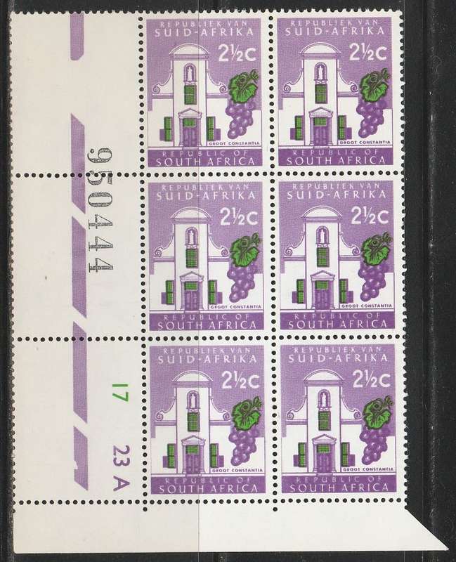 RSA 1967 1ST DEF 2&1/2c MNH EXTENDED CONTROL BLOCK A OF 6 WITH SHIFTED BLACK SHEET # SACC 265