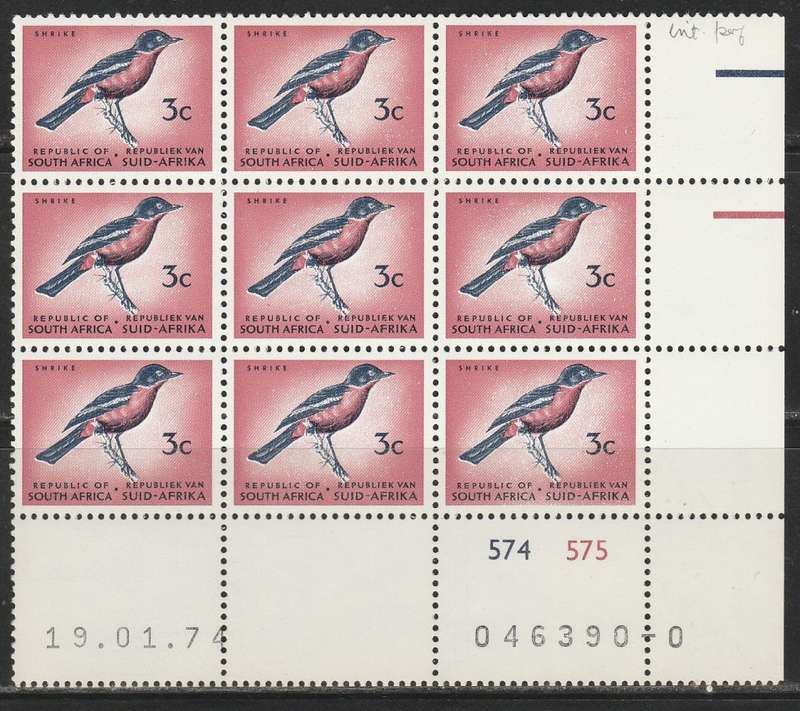 RSA 1974 1ST DEF 3c MNH EXTENDED CONTROL BLOCK `0` OF 9 DATED 19/1/74 SACC 328a