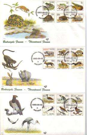 RSA 1993 6TH DEFINITIVE THREATENED FAUNA FDC 6.1a & 6.1b & 6.1c